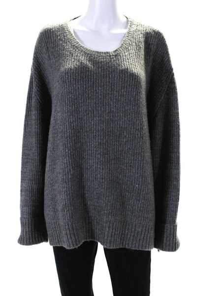 Moth Anthropologie Womens Ribbed Long Sleeves Crew Neck Sweater Gray Size Large