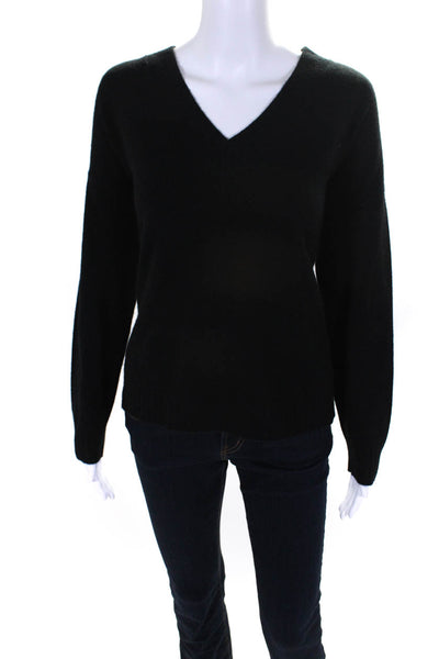 Minnie Rose Womens Long Sleeve V Neck Side Slit Cashmere Sweater Black Medium