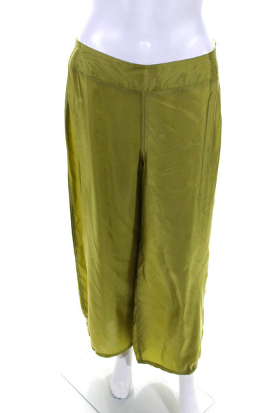 Babette Womens Satin Zip Up High Rise Wide Leg Pants Trousers Green Size S