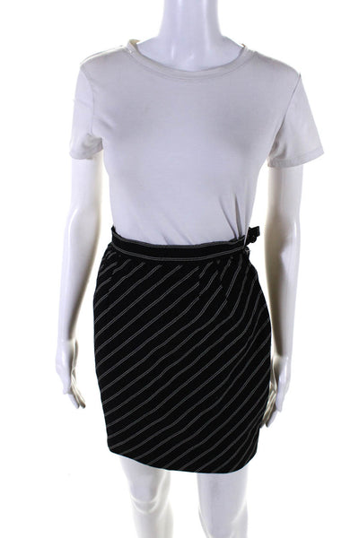 Ungaro Womens Wool Striped Knee Length Pleated Pencil Skirt Black Size 4