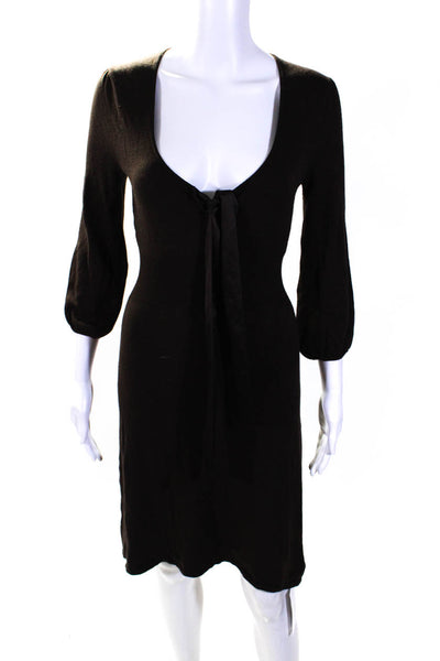 BCBG Max Azria Womens Scoop Neck A Line Sweater Dress Brown Size Medium