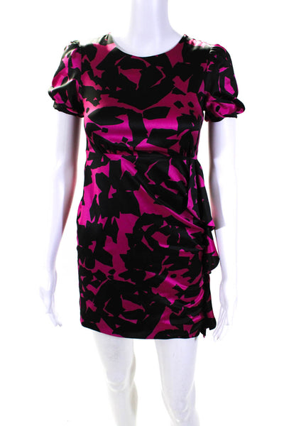 Milly Minis Girls Pink/Black Printed Drape Short Sleeve Shift Dress Size 12