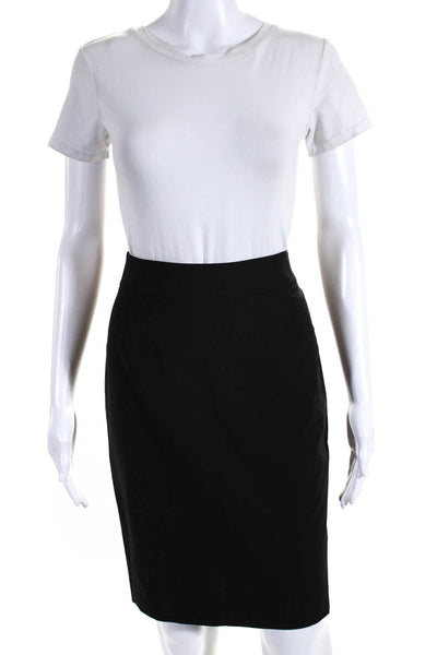 Theory Womens Unlined Woven Knee Length Pencil Skirt Black Wool Size 0