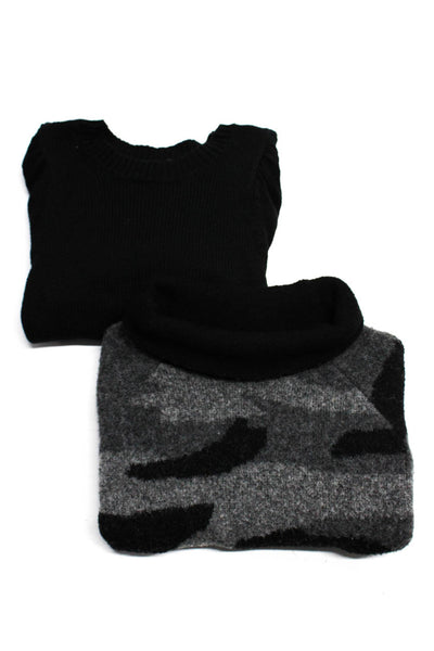 Aqua Womens Puff Sleeve Turtleneck Sweater Black Gray Size Large Lot 2