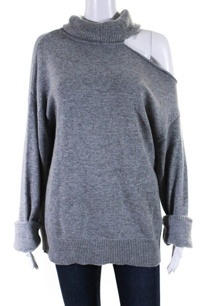 Paige Womens Cold Shoulder Turtleneck Oversize Sweater Gray Size Medium