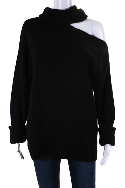Paige Womens Cold Shoulder Turtleneck Oversize Sweater Black Size Medium