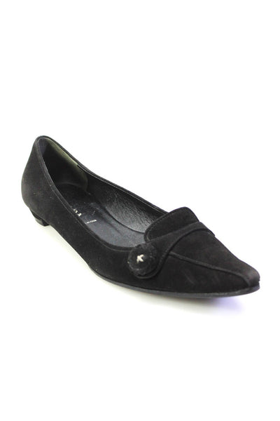 Prada Womens Suede Pointed Toe Slip On Loafers Flats Black Size 37.5 7.5