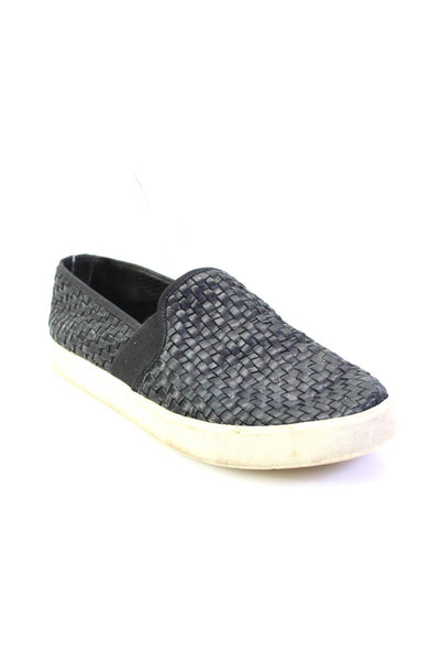 Vince Womens Slip On Woven Leather Low Top Sneakers Black Size 7M