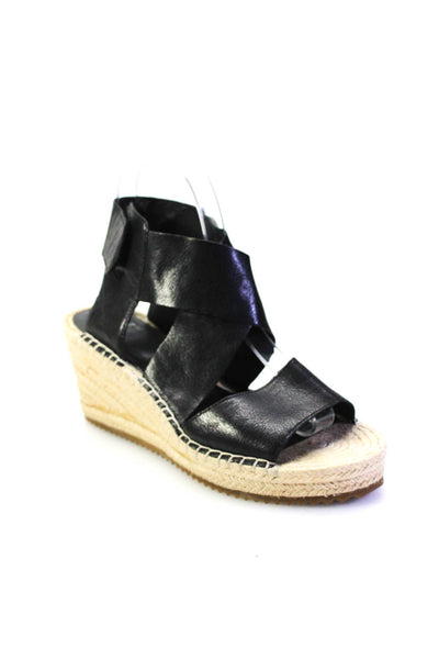 Eileen Fisher Womens Wedge Heel Platform Ankle Strap Espadrilles Black Size 7