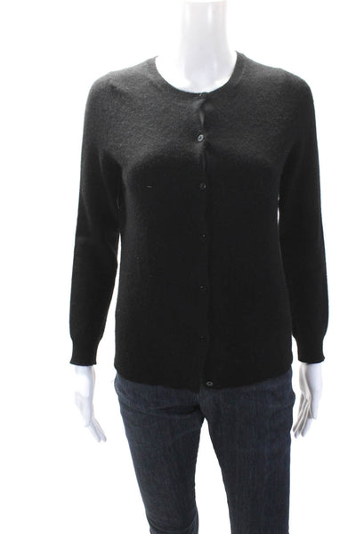 Neiman Marcus Womens Cashmere Round Neck Button Up Cardigan Sweater Black Size S