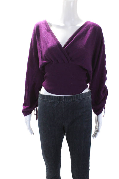 Missoni Womens Cashmere + Silk V-Neck Long Sleeve Knit Blouse Top Purple Size 6