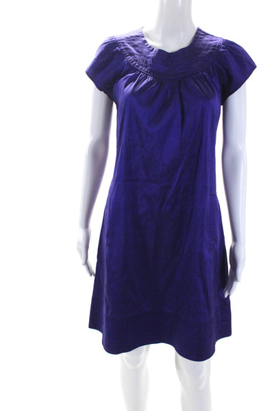 Calypso Christiane Celle Womens Silk Short Sleeve Midi Dress Purple Size M