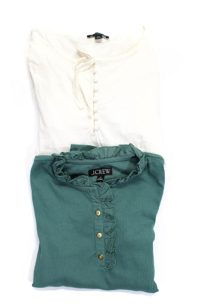 J Crew Womens Cotton Blend Ruffle Trim Long Sleeve Top Green Size XS Lot 2