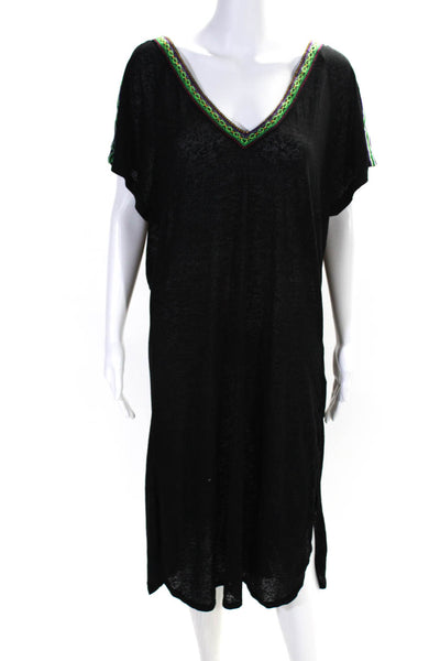 Pitusa Womens Cotton Jersey Knit Short Sleeve Tunic Cover Up Black Size Standard