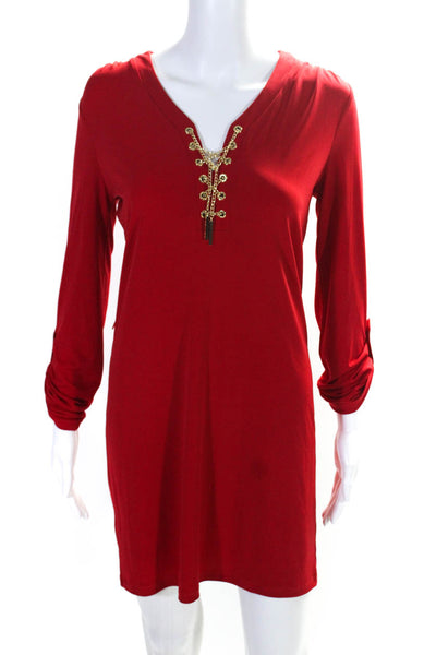 Michael Michael Kors Womens Red Lace Up Long Sleeve A-Line Dress Size XS