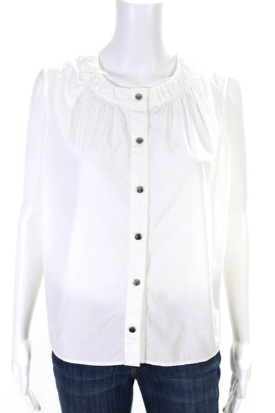 Kenzo Paris Womens Button Front Sleeveless Crew Neck Top White Cotton Size FR 38