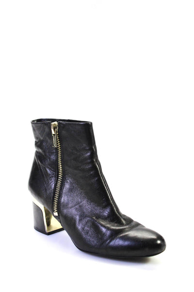 DKNY Womens Leather Zip Up Gold Tone Ankle Boots Black Size 8 Medium