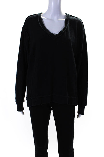 Wilt Womens Knit Terry V Neck Pullover Sweater Sweatshirt Black Size Large