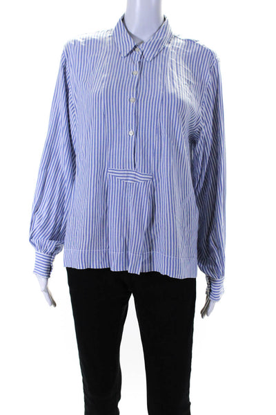 Current/Elliott Womens Long Sleeve Half Button Shirt Blouse Blue White Size 3