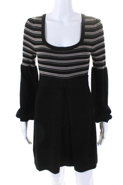 Nanette Lepore Womens Black/Beige Printed Scoop Neck Sweater Dress Size XS