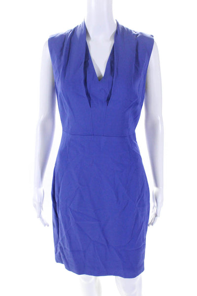 Reiss Womens Dusty Blue V-Neck Pleated Detail Sleeveless Shift Dress Size 6