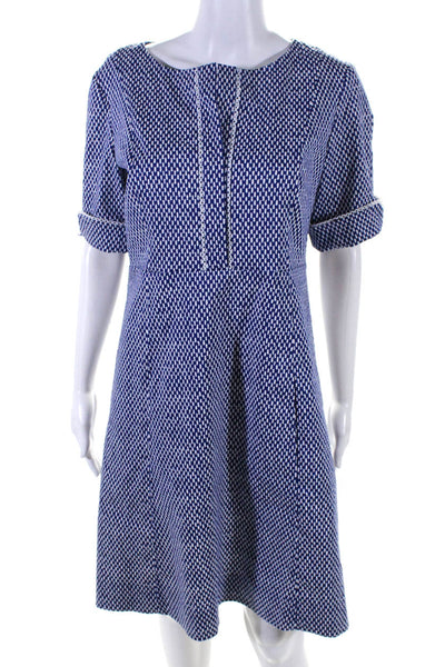 Sara Campbell Womens Blue Printed Crew Neck Short Sleeve Shift Dress Size 10