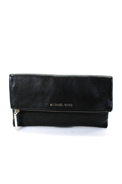 Michael Kors Womens Black Leather Zip Flap Clutch Bag Handbag