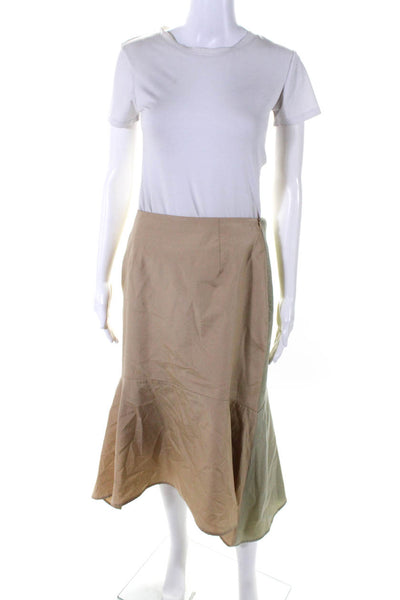 Voranida Womens Trumpet Midi Skirt Khaki Beige Green Cotton Size Medium