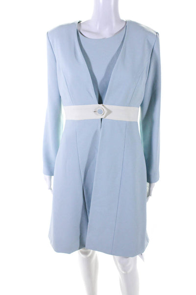 Simon Ellis Womens Single Button A Line Dress Suit Sky Blue White Size 8