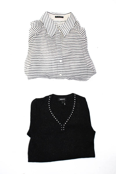 DKNY Sisley Womens Sweater Button Down Shirt Black White Size Small Lot 2