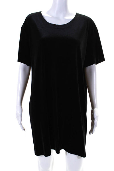 Norma Kamali Womens Short Sleeve Velvet Mini Tee Shirt Shift Dress Black Large