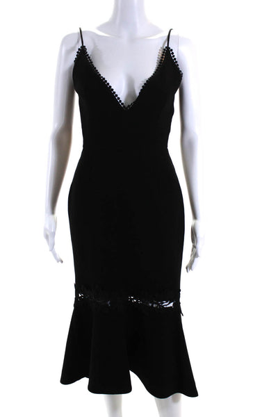 Nicholas Womens Sleeveless Floral Knit Trim Long Fit & Flare Dress Black Size 4