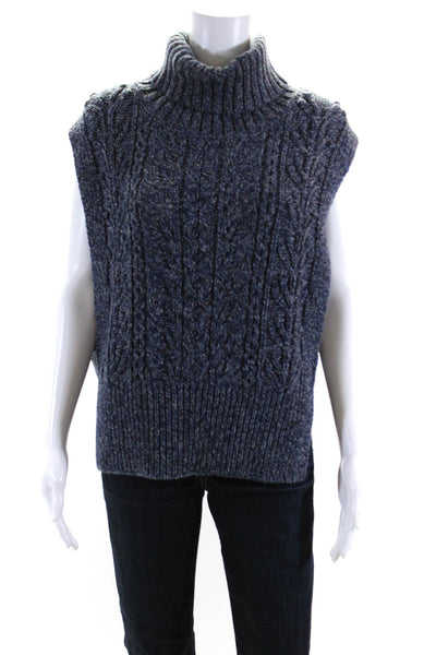 Veronica Beard Womens Wool Thick Knit Sleeveless Turtleneck Vest Blue Size XS/S