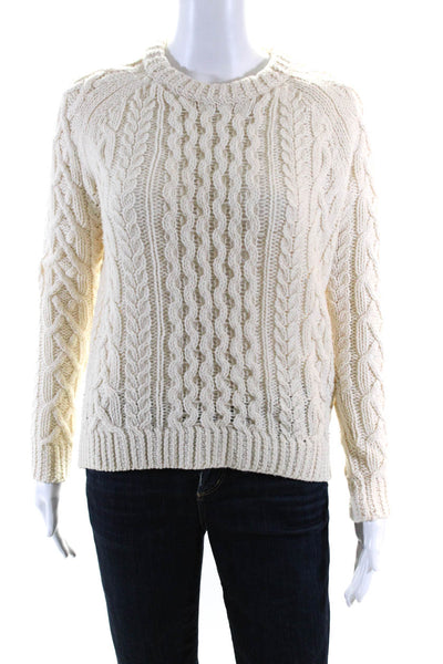 Theory Womens Pullover Chunky Crochet Knit Crew Neck Sweater White Wool Petite