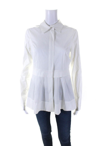 Donna Karan New York Womens White Cotton Full Zip Long Sleeve Blouse Top Size S