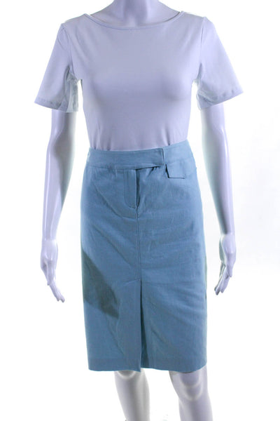 Tahari Womens Woven Knee Length Straight Slim Fit Pencil Skirt Light Blue Size 6