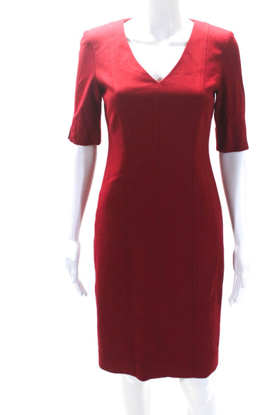 Donna Degnan Womens Red V-Neck Zip Back Short Sleeve Shift Dress Size 2