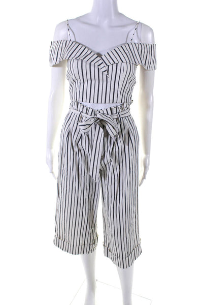 Alice + Olivia Womens Cotton Striped Print Crop Top Pants Set White Blue Size 0