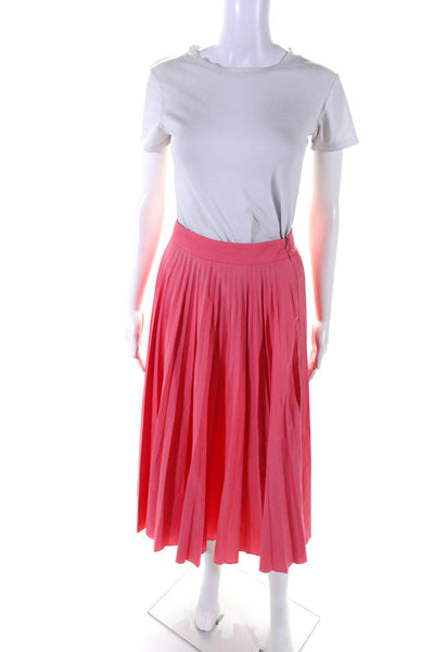 Tara Jarmon Womens Pleated Unlined Side Zip Mid-Calf Skirt Flamingo Pink Size 34