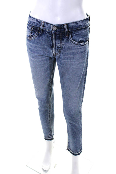 Moussy Womens Cotton Denim Distressed Frayed Ankle Skinny Leg Jeans Blue Size 25