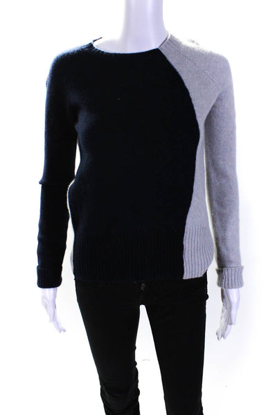 Derek Lam Womens Pullover Crew Neck Cashmere Sweater Navy Gray Size Small