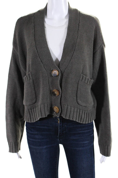 Emory Park Womens V Neck Crop Button Up Cardigan Sweater Gray Size Small