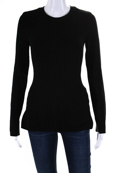 BCBG Max Azria Womens Marinah Cable Knit Crew Neck Sweater Black Size XS