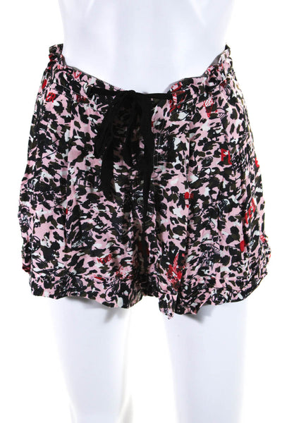Zadig & Voltaire Womens Abstract Mid Rise Drawstring Shorts Pink Black FR 34