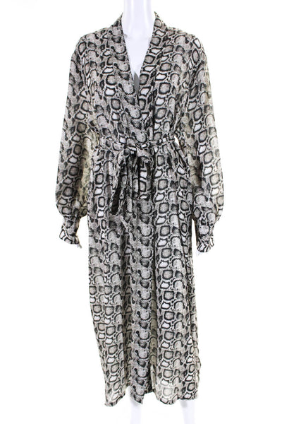Good American Womens Snakeskin Print Chiffon Robe Kimono Brown Ivory Size 4