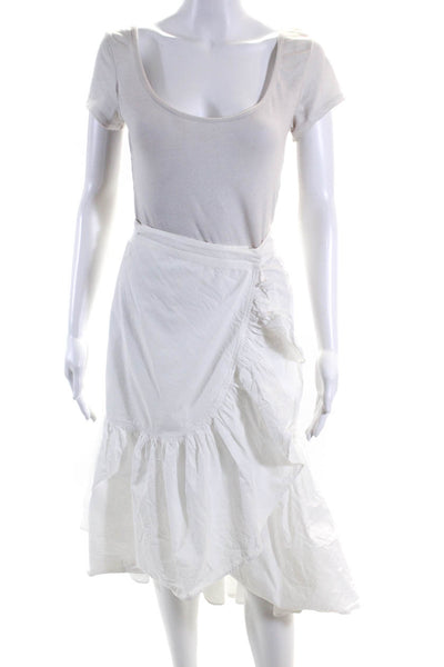 Ulla Johnson Womens Knee Length Ruffled Wrap Skirt White Cotton Size 0