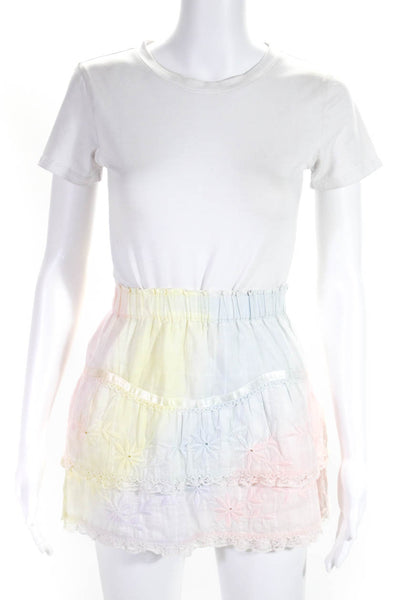 Love Shack Fancy Women's Elastic Waist Embroidered Ombre Mini Skirt Size S