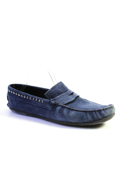 Cesare Paciotti Mens Suede Studded Square Toe Slide On Loafers Navy Size 40