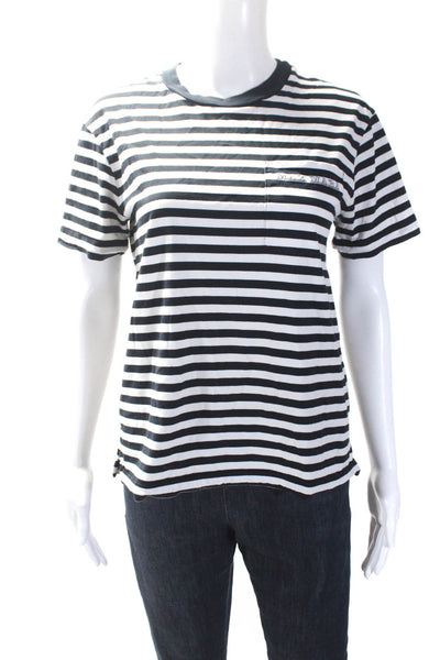 Max Mara Women's Crewneck Short Sleeves Pocket Basic T-Shirt Stripe Size XS