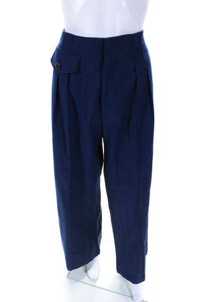 Sea New York Womens Cotton Pleated High-Rise Wide Leg Pants Blue Size 4